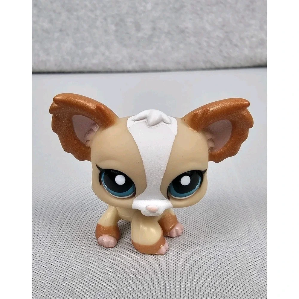 Littlest Pet Shop LPS #1082 Brown White Shimmer Chihuahua Journal Dog, Blue Eyes